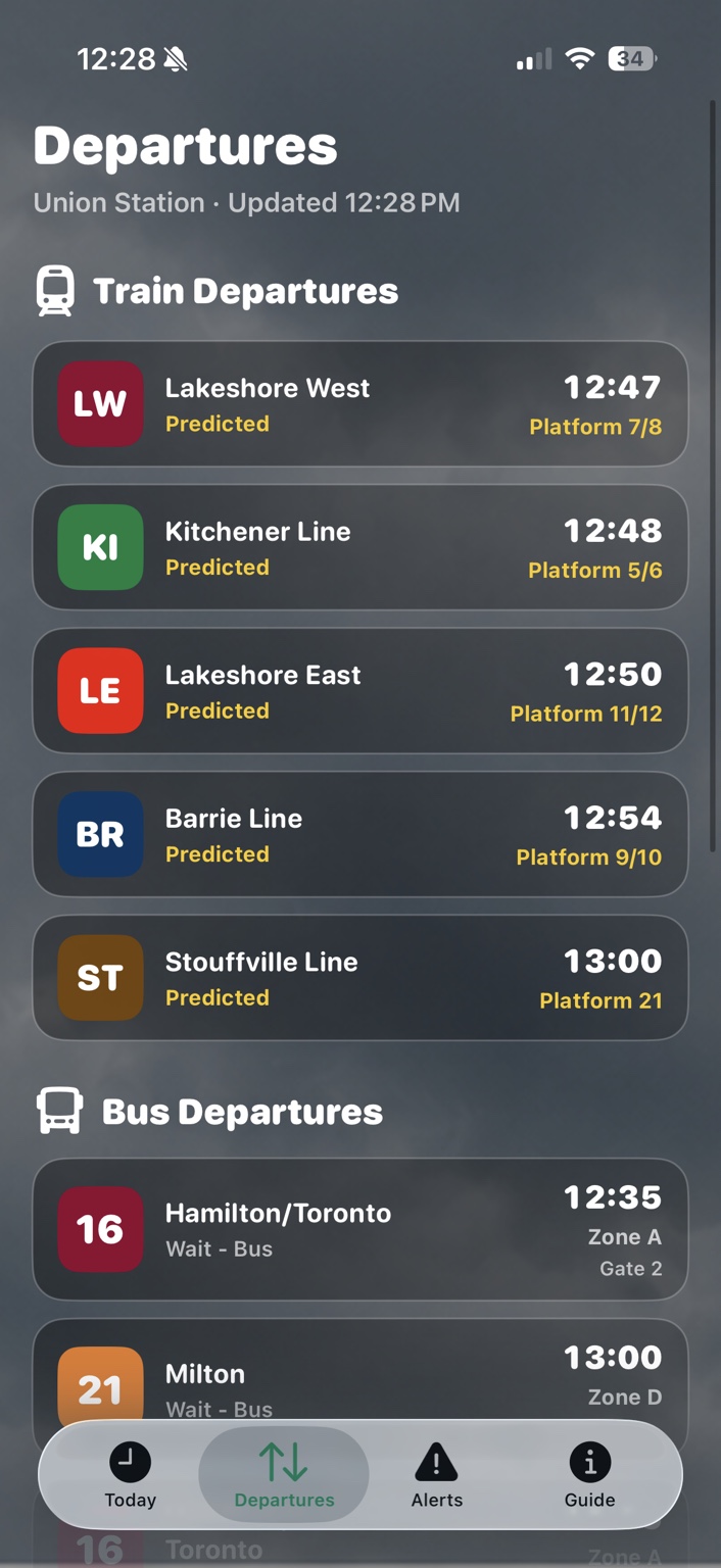 UnionCast departures screenshot